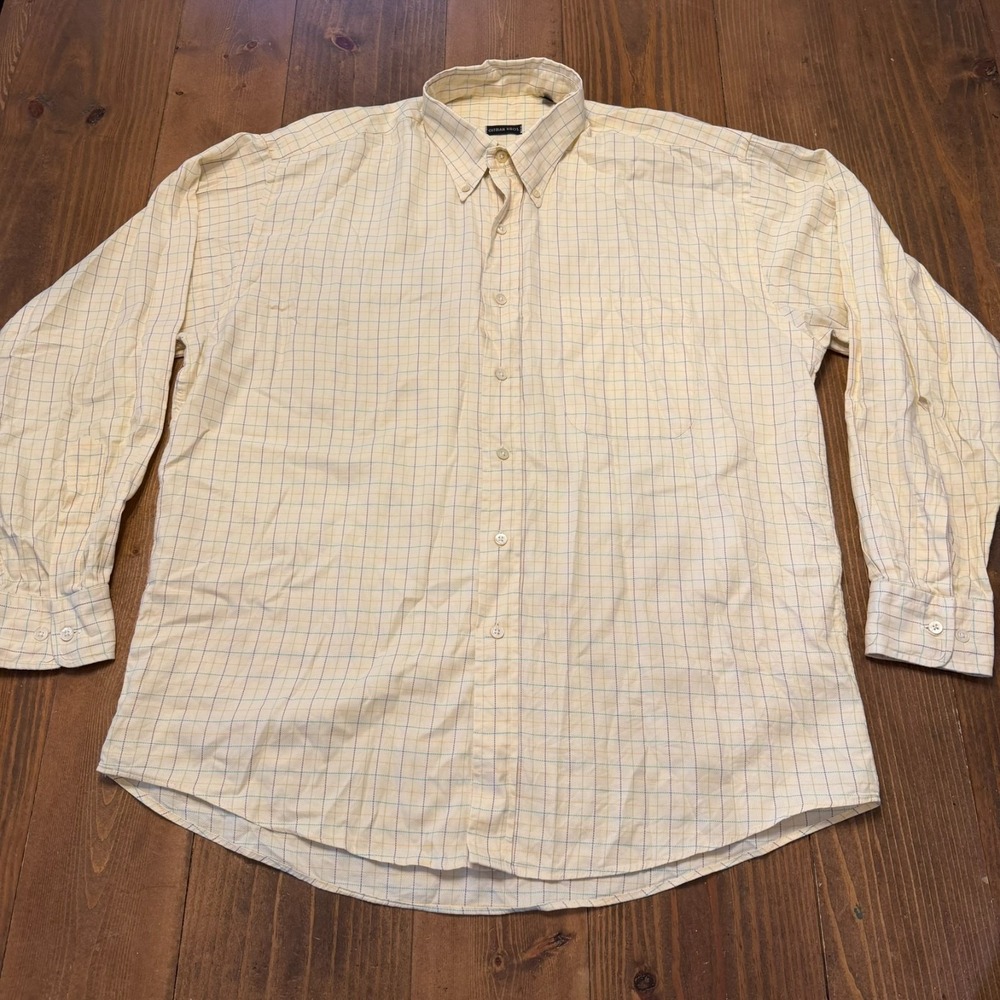 Gitman Bros Shirt Men Large Cream Plaid Long Sleeve Button Down Made USA Vintage